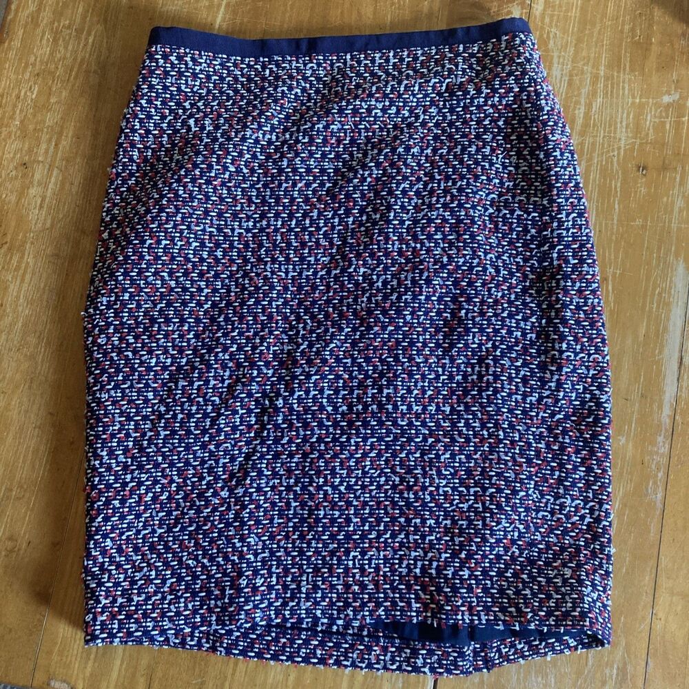 Talbots New Poppy Tweed Pencil Skirt Lined Red Blue Cotton Blend Size 6